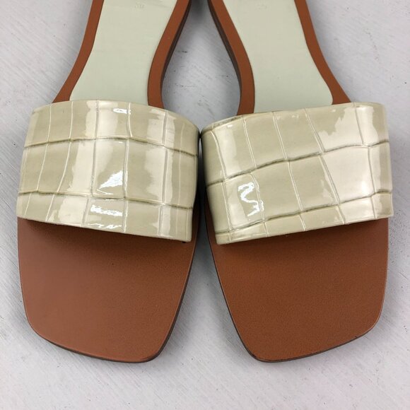 Zara Women's Size 39 Beige Patent Open Toe Square Toe Slip On Flats Sandals - Picture 4 of 11